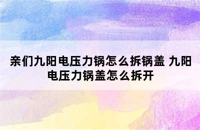 亲们九阳电压力锅怎么拆锅盖 九阳电压力锅盖怎么拆开